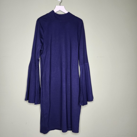 Venus Blue Dress Bell Sleeve Mock Neck Stretch Zipper Bodycon Whimsigoth XL - Picture 8 of 9
